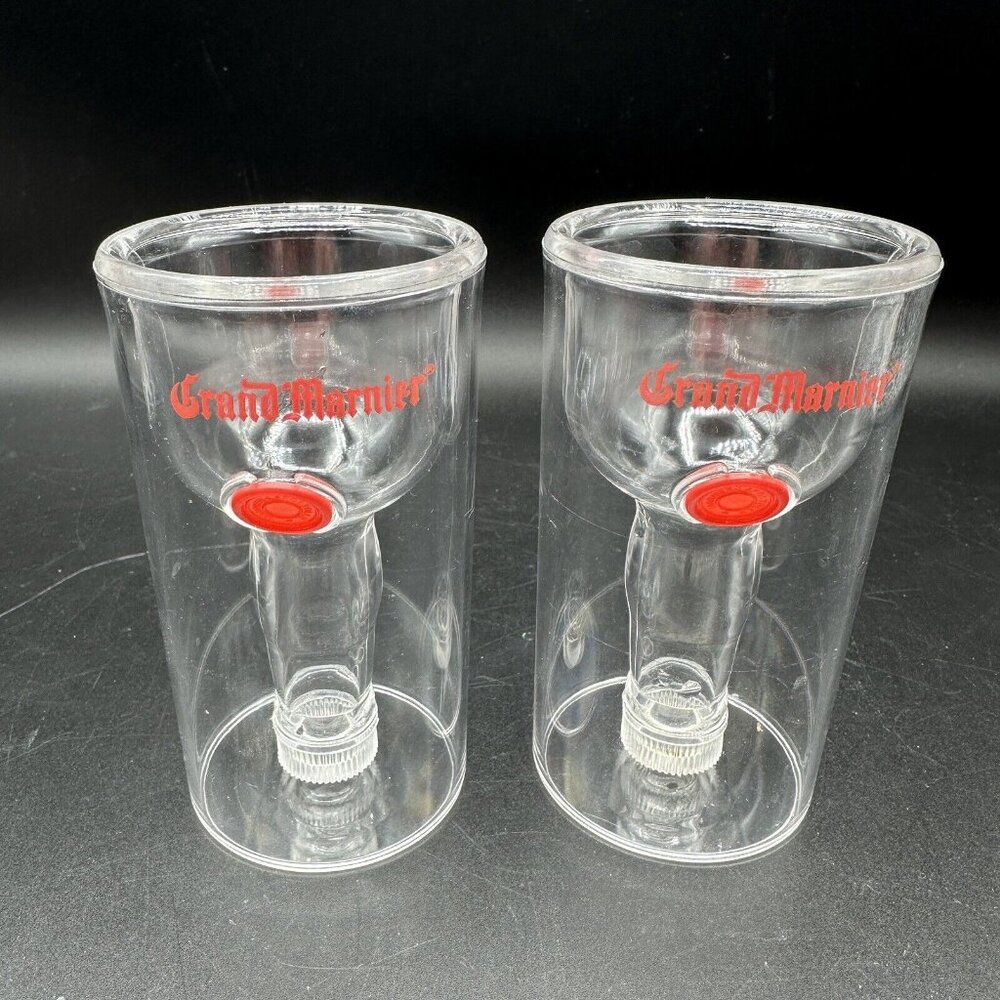 Grand Marnier Plastic Shot Glasses 2 pcs Barware Liqueur Half Bottle Cordial 4"